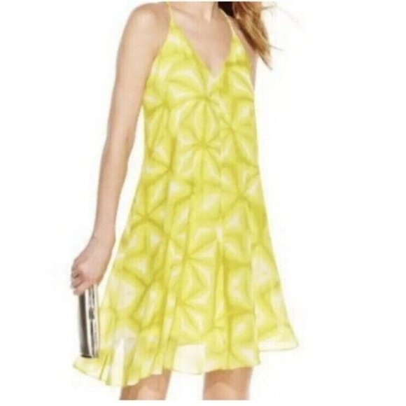 Calvin Klein Women's Racerback Chiffon Trapeze Dress Geometric Yellow Size  14